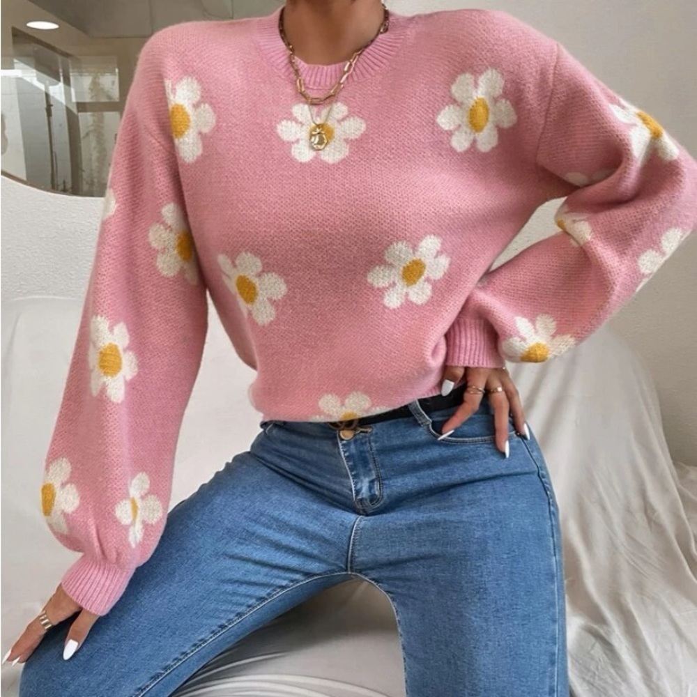 New  Daisy pink floral pattern sweater - Picture 4 of 7